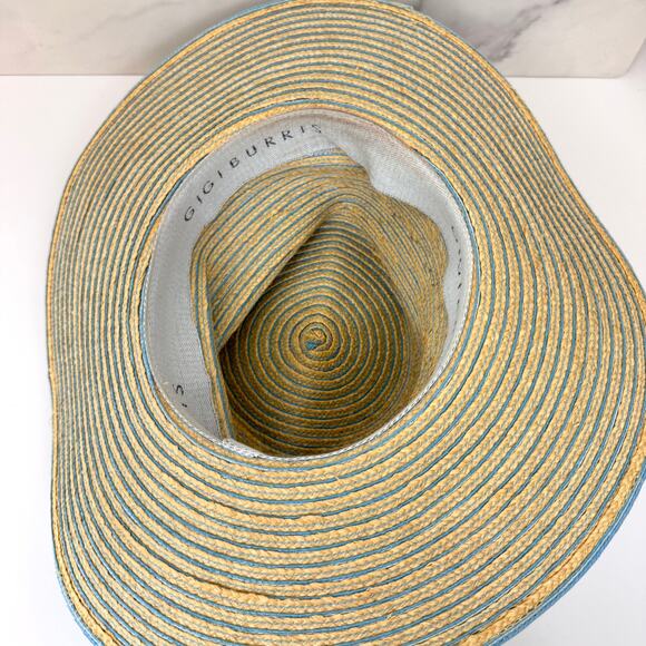 Gigi Burris Millinery Womens Jeanne Staw Hat Striped Metal Feather Summer Blue main image 9